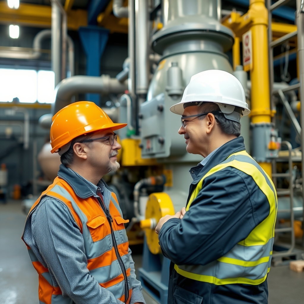 Kỹ sư kiểm tra thiết bị xử lý khí thải trong nhà máy 