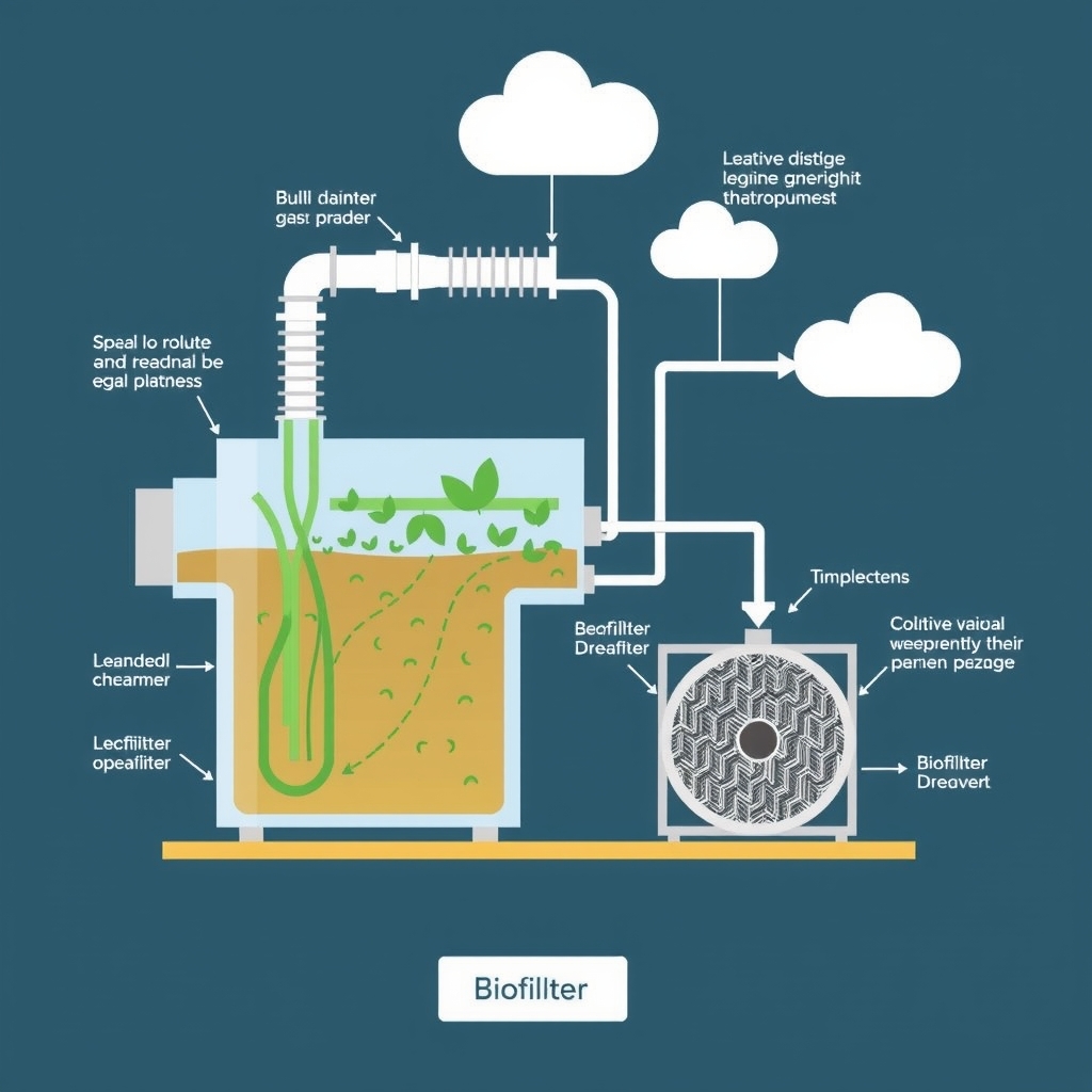 Sơ đồ hoạt động chi tiết của bộ lọc sinh học trong xử lý khí thải 