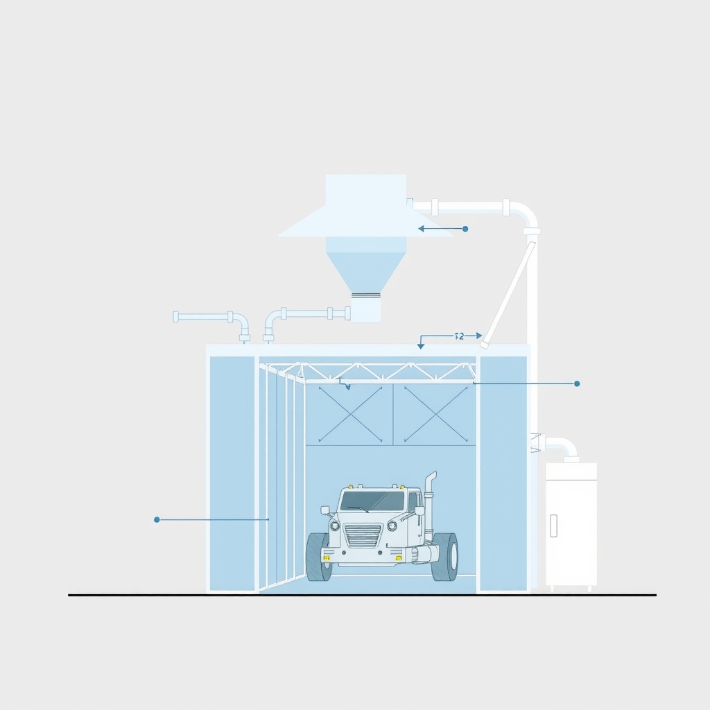 Sơ đồ cấu tạo buồng phun sơn màng nước xử lý bụi 