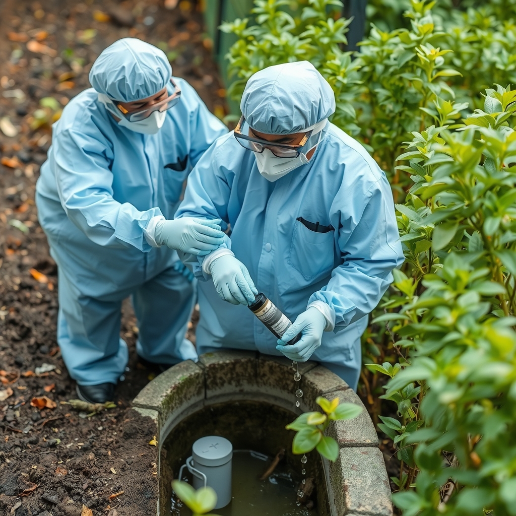 Các chuyên gia đang lấy mẫu nước thải y tế 