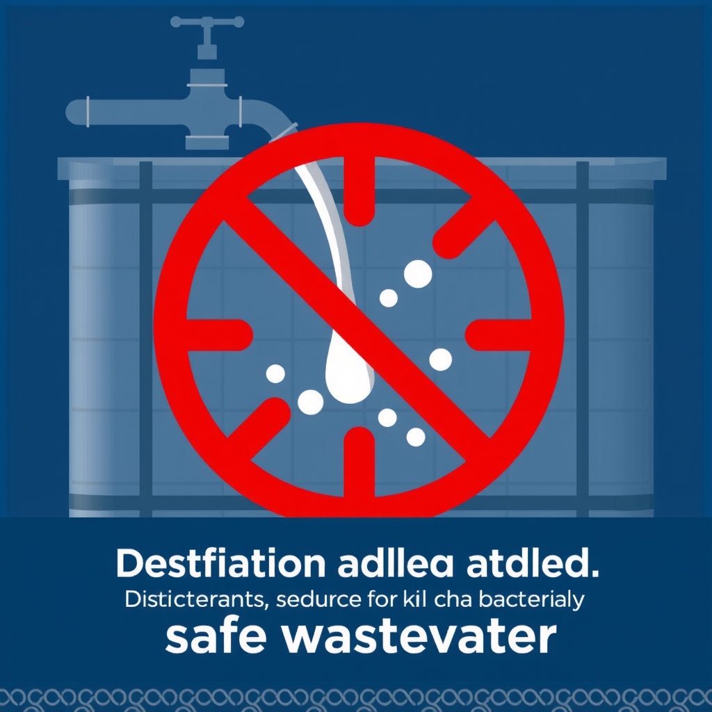 Hóa chất khử trùng được đưa vào bể để tiêu diệt vi khuẩn, đảm bảo nước thải an toàn 