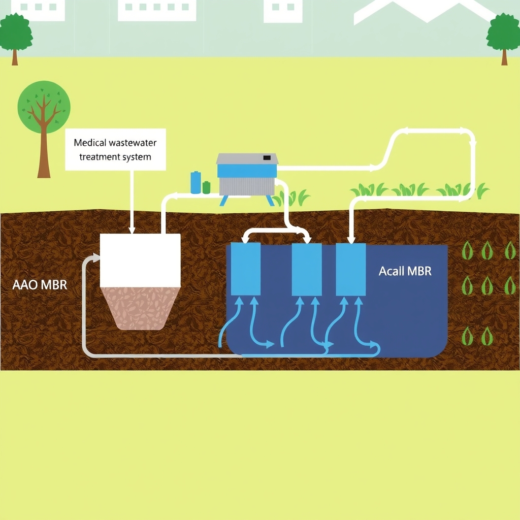 Sơ đồ minh họa hệ thống xử lý nước thải y tế bằng công nghệ AAO-MBR 