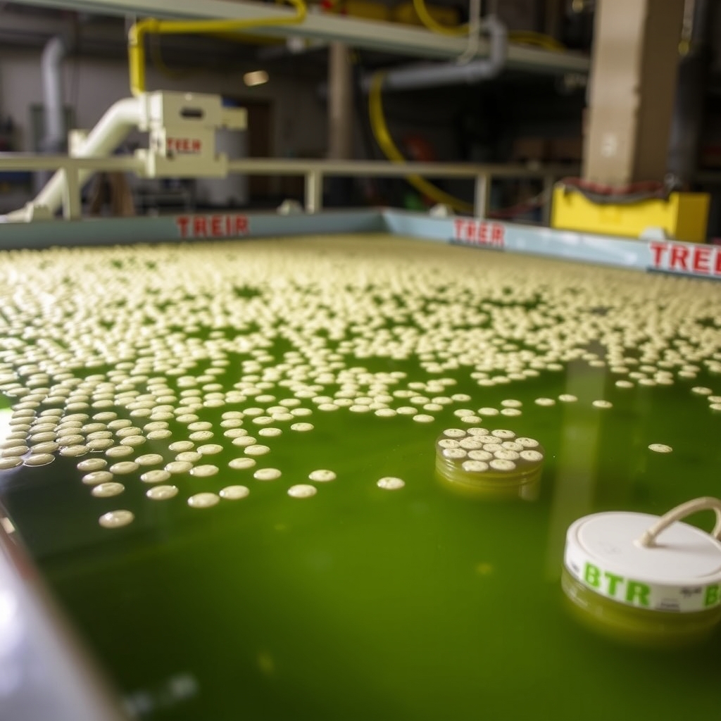 Bể MBBR với các giá thể vi sinh đang hoạt động 