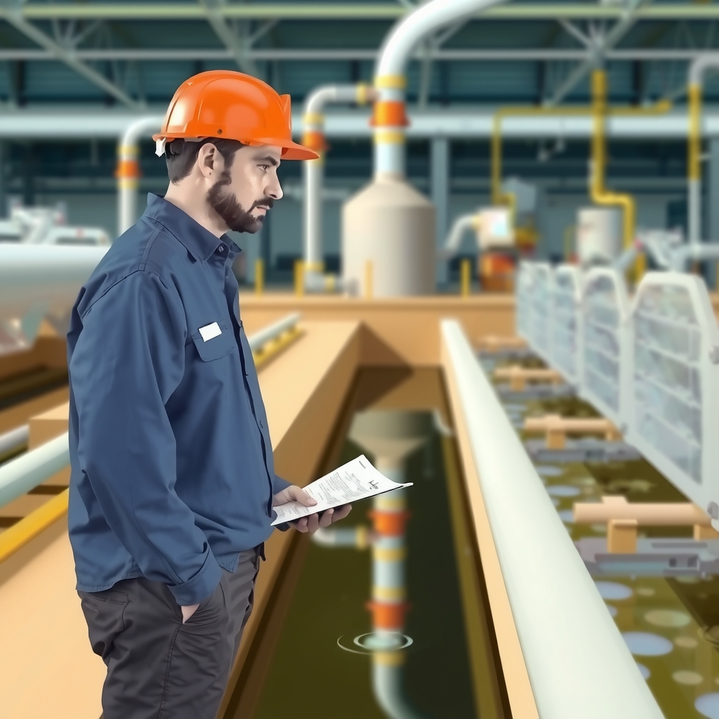 Hình ảnh minh họa chuyên viên môi trường đang kiểm tra hệ thống xử lý nước thải của nhà máy 
